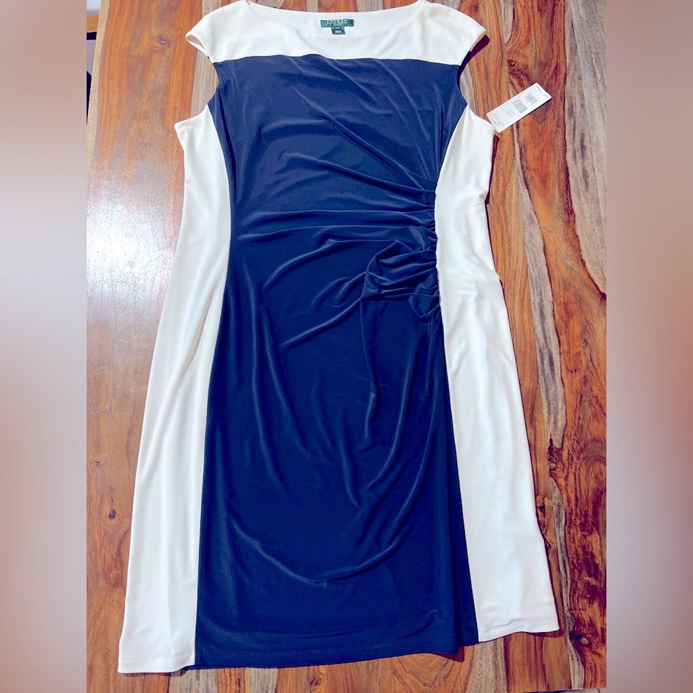NWT HOURGLASS DRESS 16W-Ralph Lauren Navy and White
